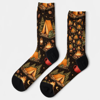 Woodland Nights Camping Pattern Socks