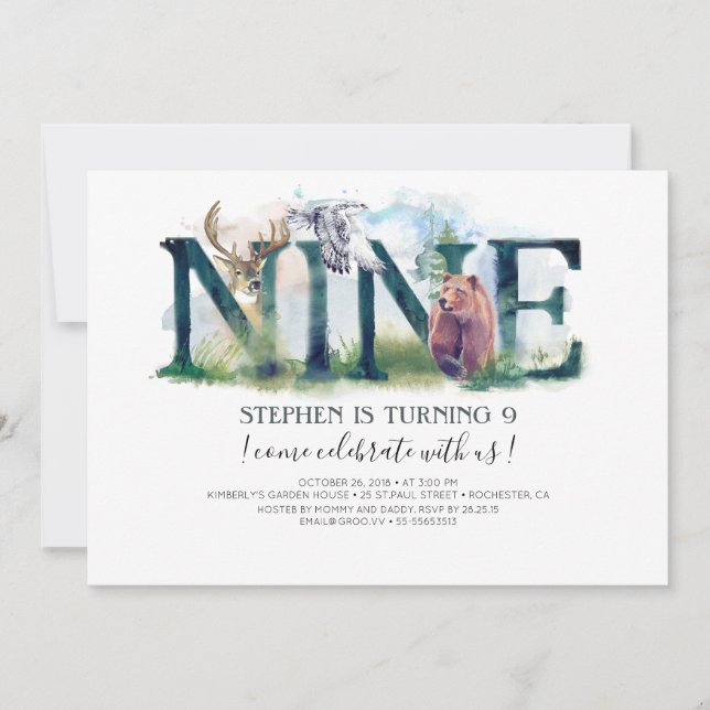 Woodland Nine  - 9th Birthday Invitation (Front)