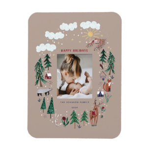 Woodland nordic animals snow Christmas Magnet