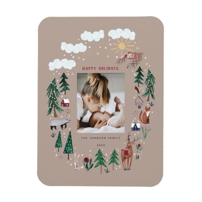 Woodland nordic animals snow Christmas Magnet (Vertical)