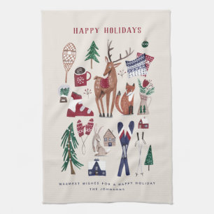 Woodland nordic ski Christmas Kitchen Towel