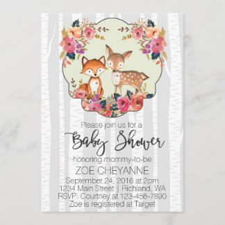Woodland Nursery Baby Deer and Fox Baby Shower Invitation