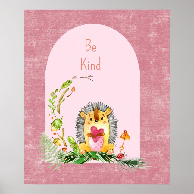 Woodland Nursery Baby Hedgehog Animal Poster (Front)