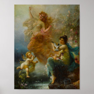 Woodland Nymphs by a Stream by Hans Zatzka Poster