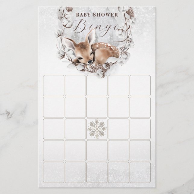 Woodland Oh Deer Winter Baby Shower Bingo Game (Front)