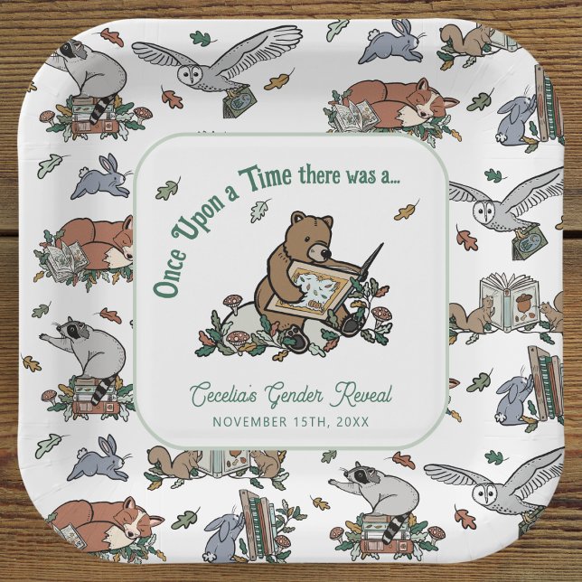 Woodland Once Upon a Time Gender Reveal Paper Plate (Woodland Storybook Baby Shower Gender Reveal Paper Plates)