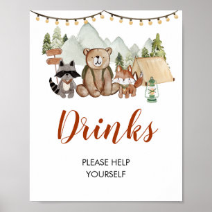 Woodland One Happy Camper First Birthday Drinks Poster
