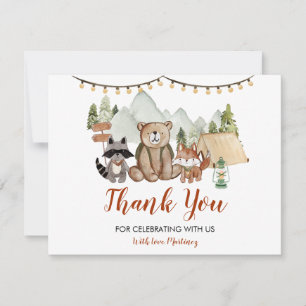 Woodland One Happy Camper First Birthday Thank You Card