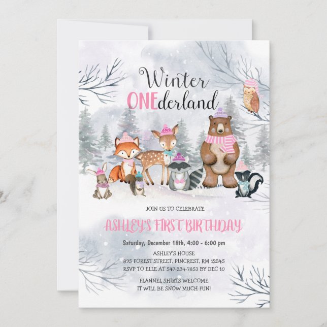Woodland ONEderland Birthday Girl Invitation (Front)
