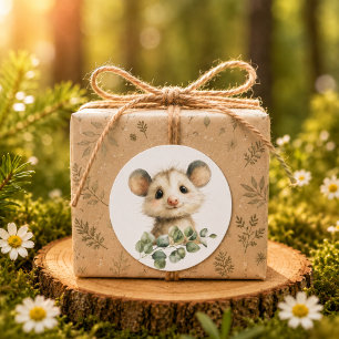 Woodland Opossum Baby Shower • Neutral Classic Round Sticker