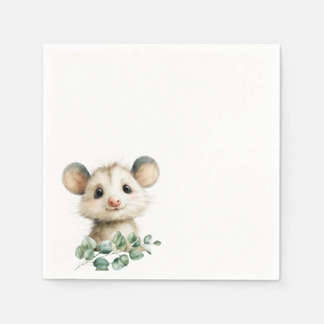 Woodland Opossum Baby Shower • Neutral Napkin (Front)