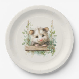 Woodland Opossum Baby Shower • Neutral Paper Plate