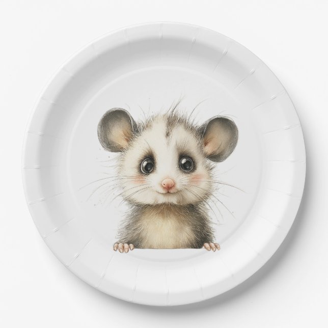 Woodland Opossum Baby Shower • Neutral Paper Plate (Front)