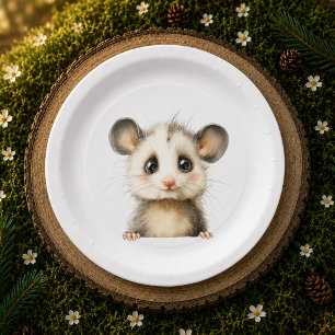 Woodland Opossum Baby Shower • Neutral Paper Plate