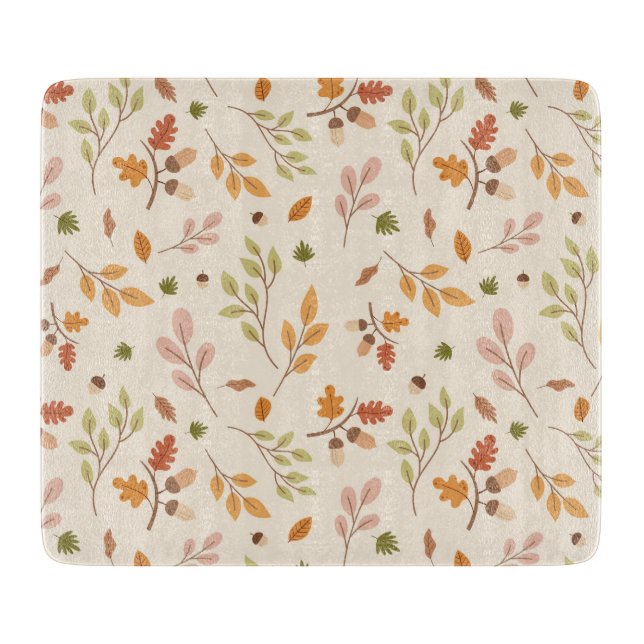 Woodland Owl Autumn Theme Neutral Background Cutting Board (Front)