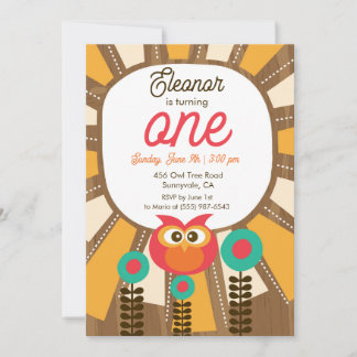 Woodland Owl First Birthday Invitation – One Year 