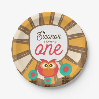 Woodland Owl First Birthday Invitation – One Year  Paper Plate