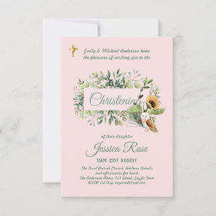Woodland Owl Girls Christening Invites Baptism 