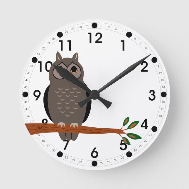 Woodland owl on branch clock Forest Animals (Front)