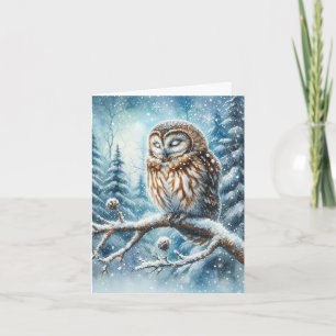 Woodland Owl Serene Winter Forest Wildlife Card
