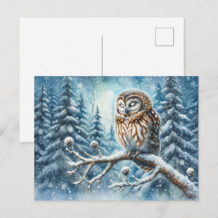 Woodland Owl Serene Winter Forest Wildlife Holiday Postcard
