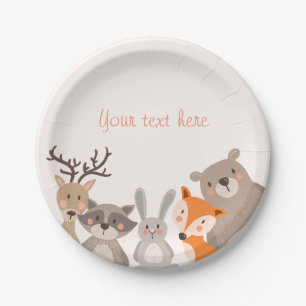 Woodland Paper Plates Baby shower Animals Fox bear
