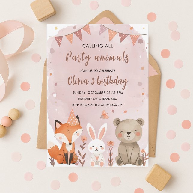 Woodland Party Animals Birthday Forest Animal Girl Invitation (Creator Uploaded)