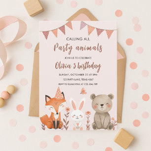 Woodland Party Animals Birthday Forest Animal Girl Invitation