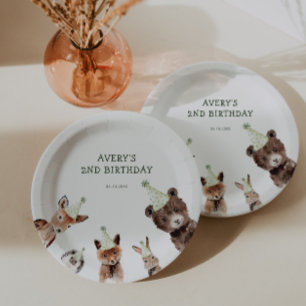 Woodland Party Animals Birthday Paper Plate