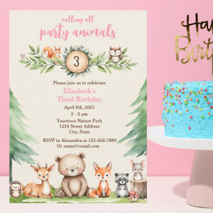Woodland Party Animals Birthday Party Invitation