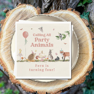 Woodland Party Animals Pink Birthday Party Napkin