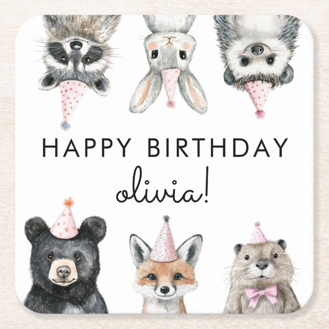 Woodland Party Animals Square Paper Coaster (Front)