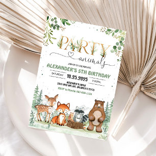Woodland Party Creatures Theme Birthday Invitation