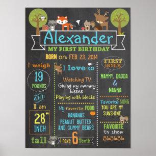 Woodland Party first birthday sign poster