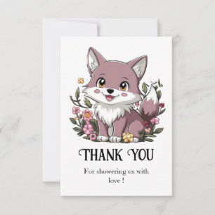 Woodland Pastel Wolf Baby Shower Thank You Card