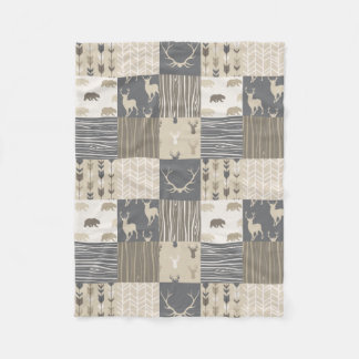Woodland Patchwork Blanket in Tan and Grey