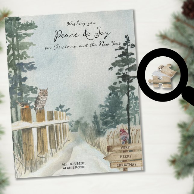 Woodland Path Optional Text Snowy Winter Christmas Jigsaw Puzzle (Creator Uploaded)