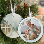 Woodland Path Watercolor Personalised Photo Ceramic Ornament<br><div class="desc">Photo Christmas ornament which you can personalise for Grammie or anyone else! The design has an elegant watercolor scene on one side of a tree-lined woodland path with an owl and robin on the fence post. The other side has your photo and your names or other custom text. The photo...</div>