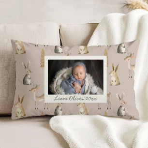 Woodland Pattern Beige Grey Custom Photo Nursery Decorative Cushion