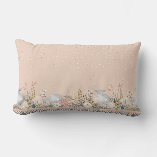 Woodland Peach Lamb Lumbar Pillow (Front)