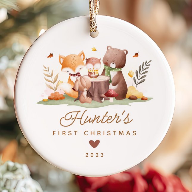 Woodland Photo Baby's First Christmas Ceramic Ornament (Creator Uploaded)