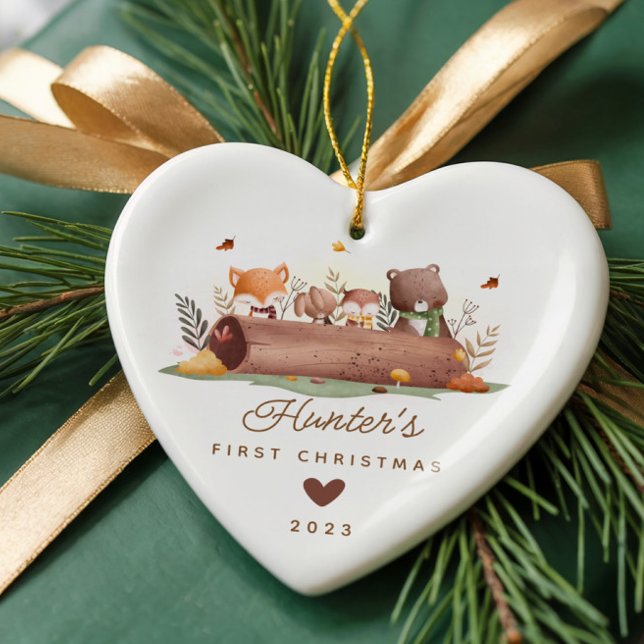 Woodland Photo Baby's First Christmas Ceramic Ornament (Creator Uploaded)