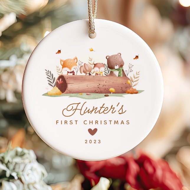 Woodland Photo Baby's First Christmas Ceramic Ornament (Creator Uploaded)