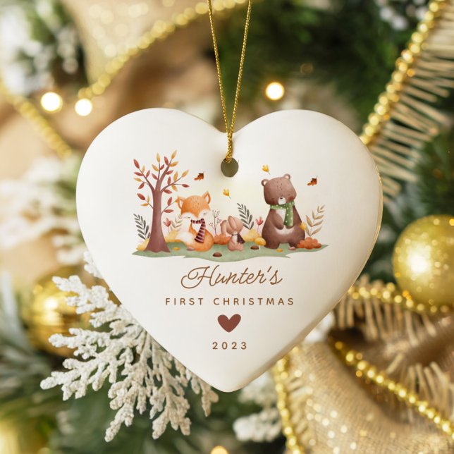 Woodland Photo Baby's First Christmas Ceramic Ornament (Creator Uploaded)