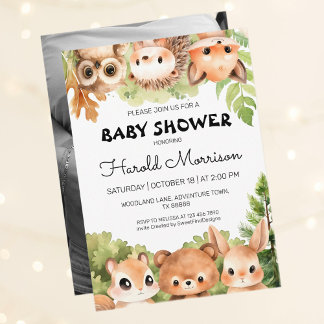 Woodland Photo Boy Baby Shower Invitation