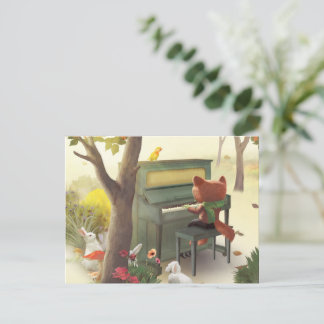 Woodland Pianist Announcement Postcard