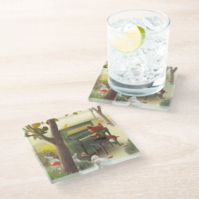 Woodland Pianist Glass Coaster (Angled)