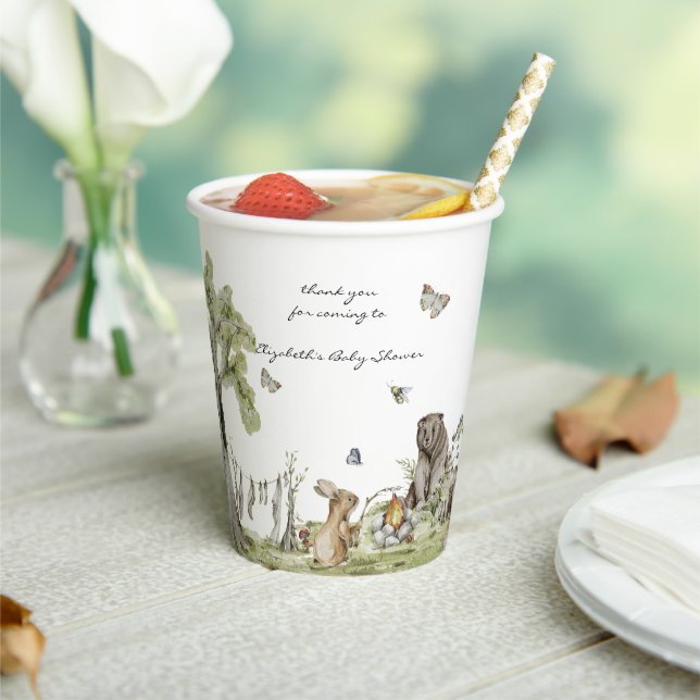 Woodland Picnic | Forest Animals Baby Shower Paper Cups (Insitu)