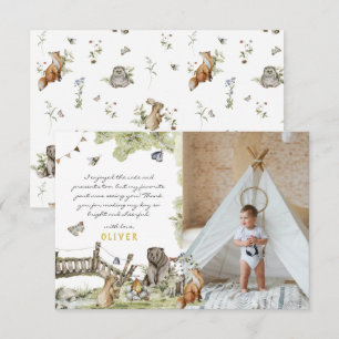 Woodland Picnic   Forest Animals Photo Thank You Card
