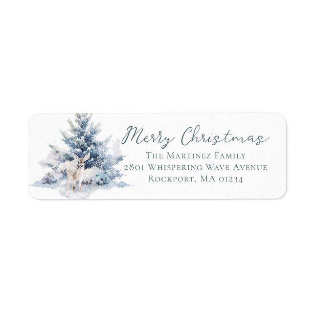 Woodland Pine Deer Christmas Return Address Label (Front)